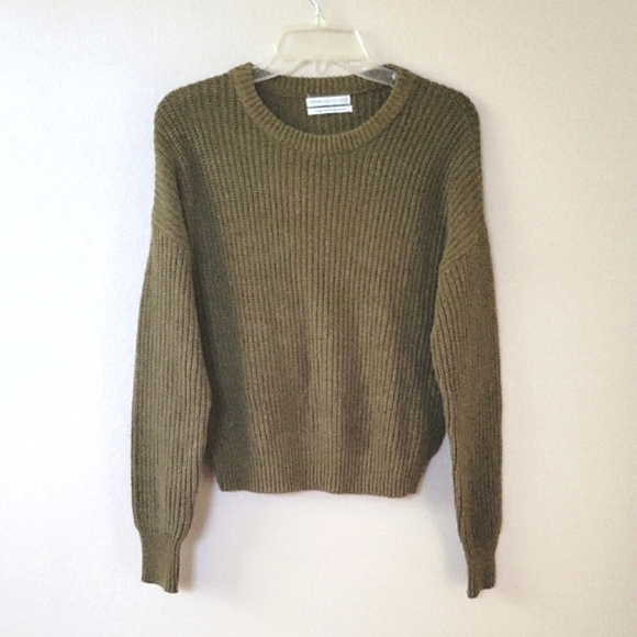 Urban Outfitters Womens Olive Green Cropped Knit Crew Neck Sweater - Size M - Picture 1 of 7